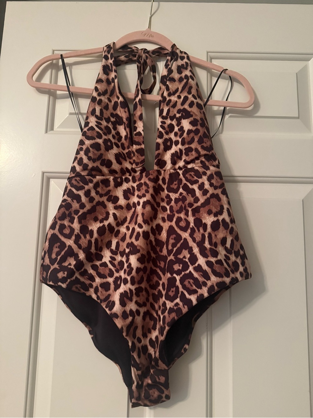 Zara Leopard Print Halter One-Piece Swimsuit - Brown & Black